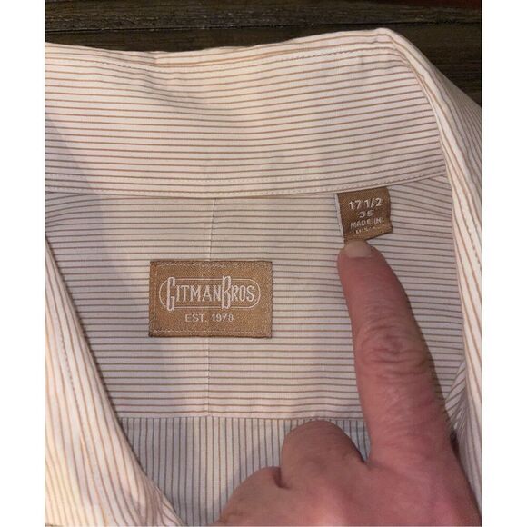Gitman Bros Vtge Cambridge Oxford Brown Stripe Button Down USA Mens 17.5/35 Shir - Picture 2 of 4